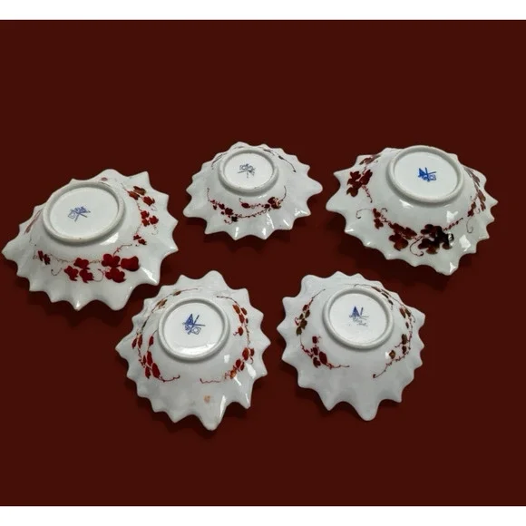 Antique Japanese Porcelain Hand Painted Serving Dishes (5) Meiji Era Scalloped - Picture 2 of 15
